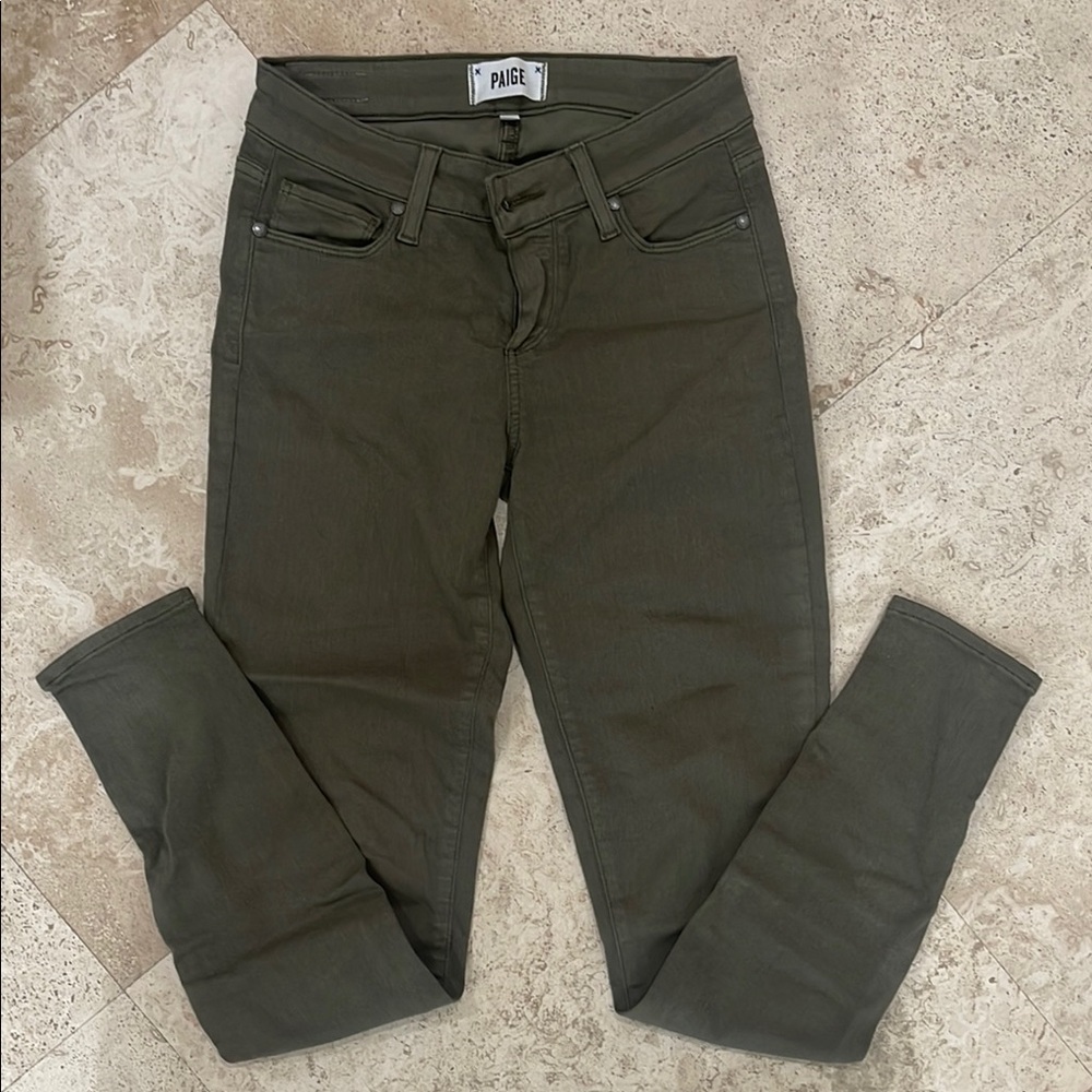 PAIGE Green Skinny Jeans Stretch Denim